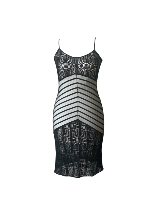 Vivienne Tam Crochet Sheer Striped Mini Dress