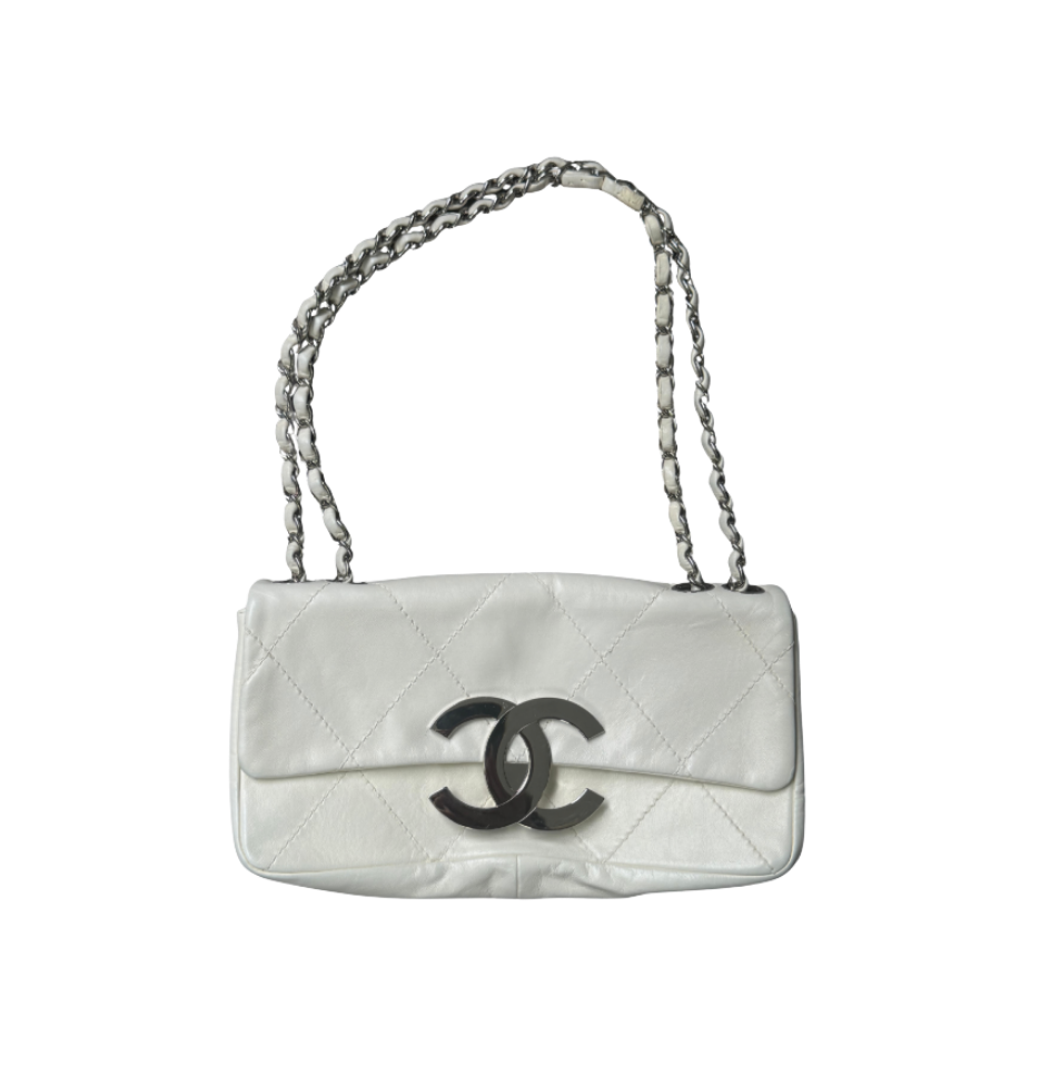 Chanel by Karl Lagerfeld White/Cream Leather Logo Flap Bag