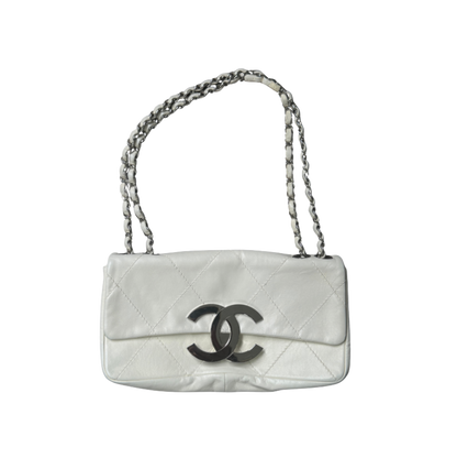 Chanel by Karl Lagerfeld White/Cream Leather Logo Flap Bag