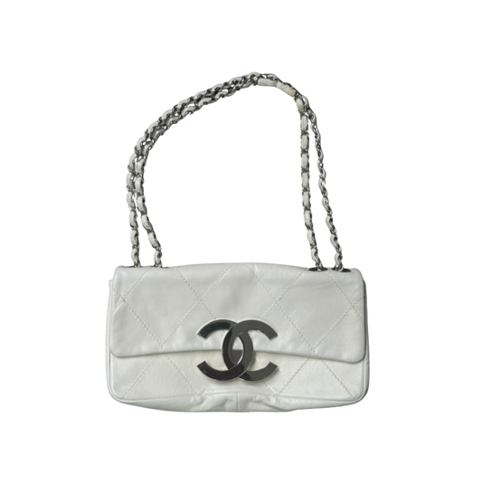 Chanel by Karl Lagerfeld White/Cream Leather Logo Flap Bag