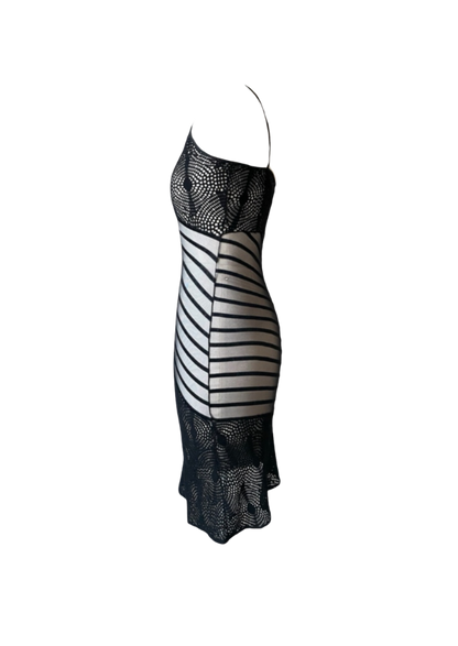 Vivienne Tam Crochet Sheer Striped Mini Dress