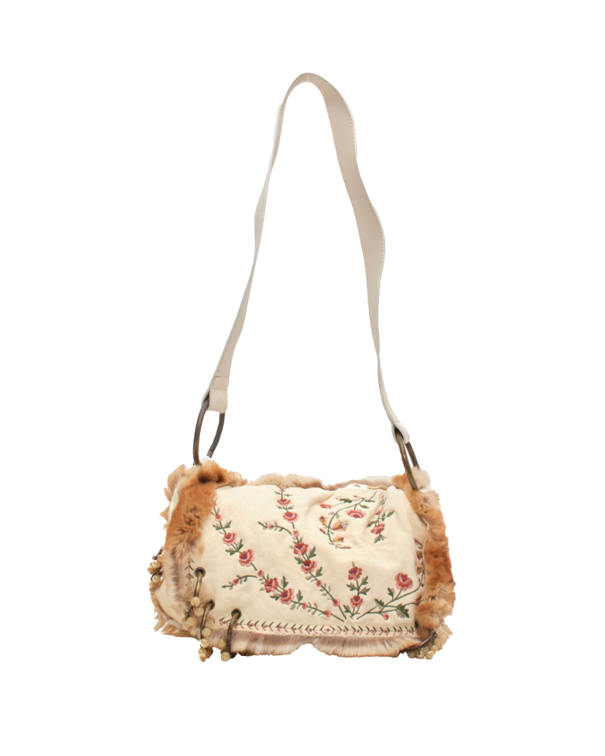John Galliano Suede Rabbit Fur Crossbody Bag