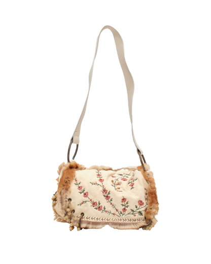 John Galliano Suede Rabbit Fur Crossbody Bag