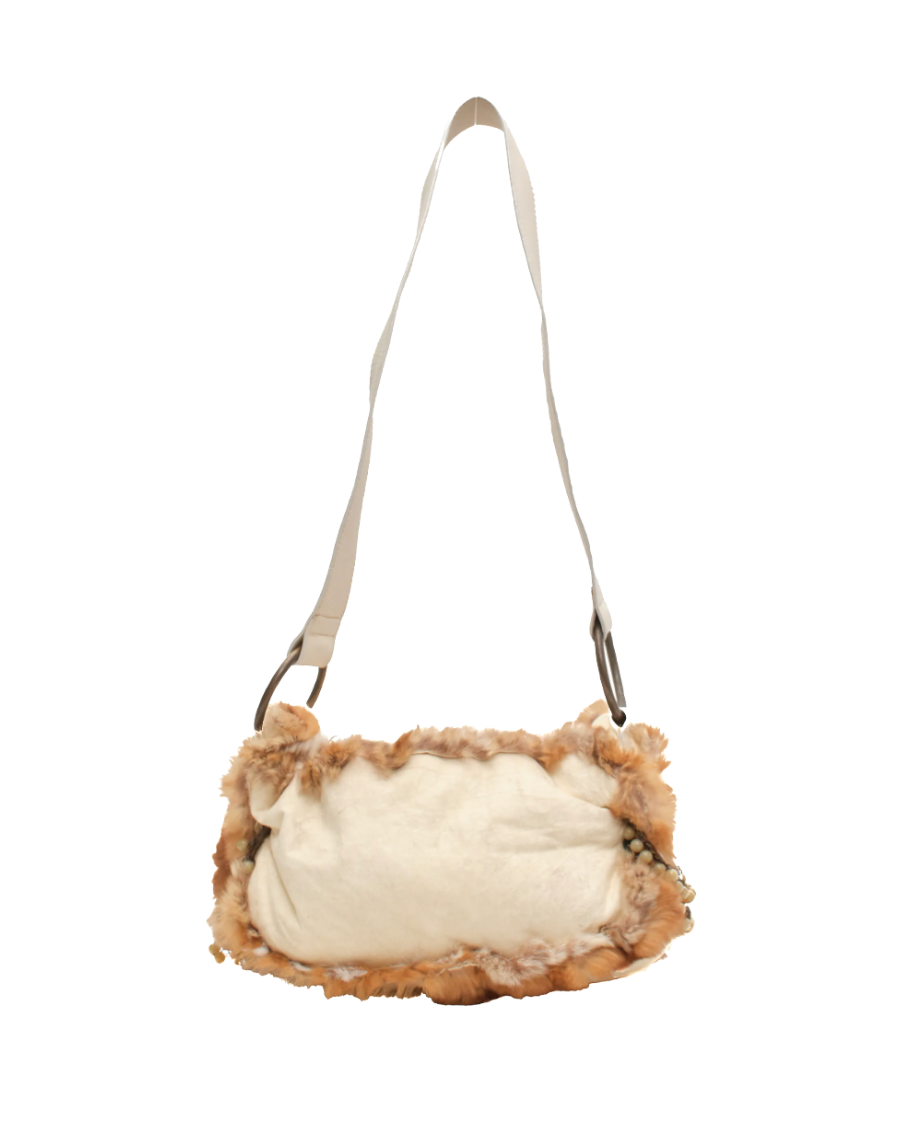 John Galliano Suede Rabbit Fur Crossbody Bag