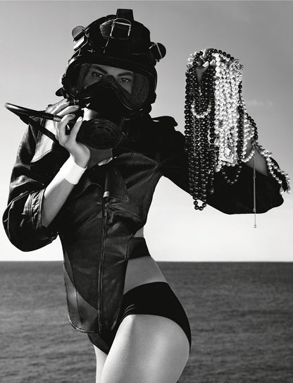 Chanel Black Asymmetrical Backless Leather Tie Jacket
