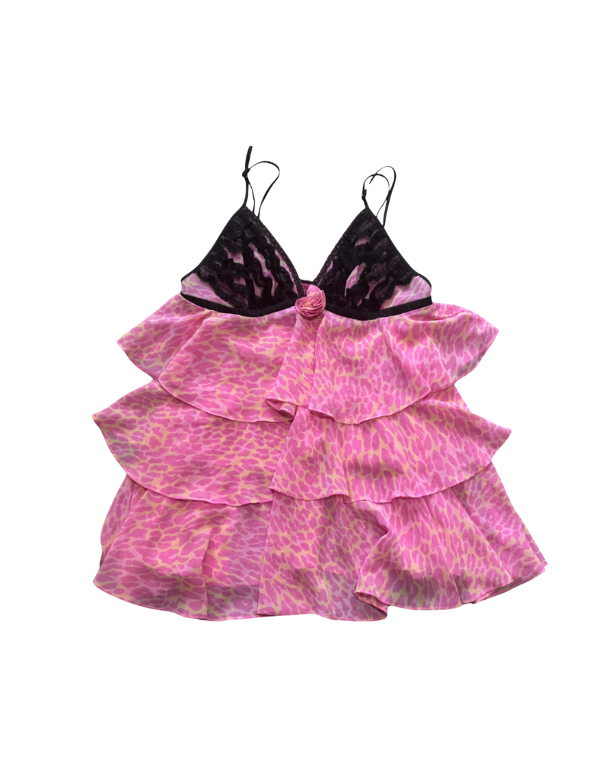 Betsey Johnson Pink Leopard Lace Babydoll Dress