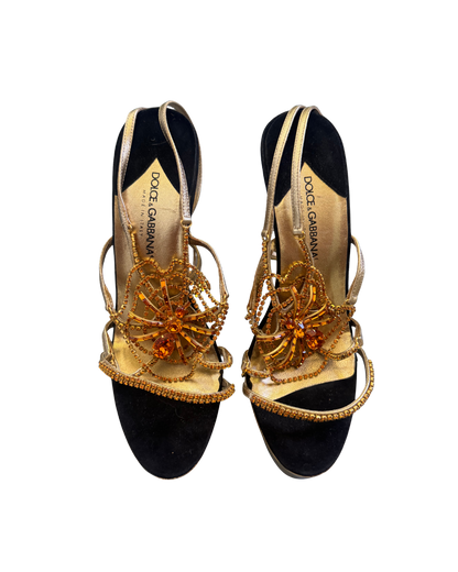 Dolce & Gabbana Gold Crystal Spider Web Platform Sandals