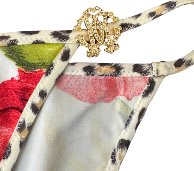 Roberto Cavalli Leopard Floral Rhinestone Accent Bikini