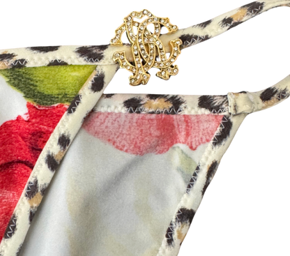Roberto Cavalli Leopard Floral Rhinestone Accent Bikini