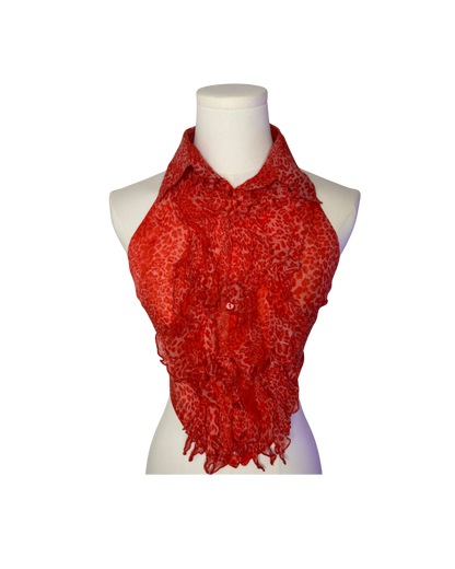 Blumarine Silk Chiffon Backless Red Leopard Top