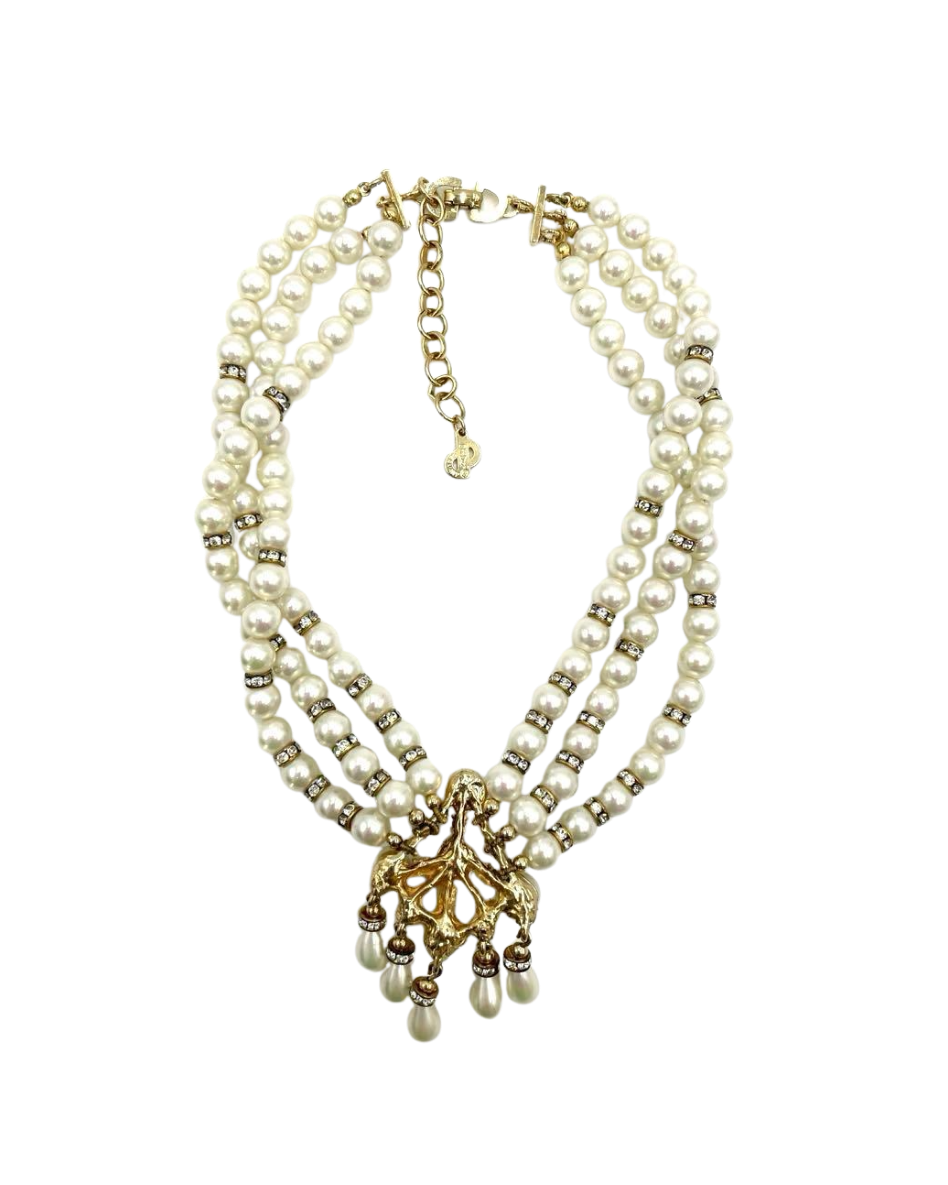 Christian Dior Triple Strand Pearl Necklace