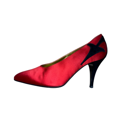 Moschino Red Satin Devil Horn Heels