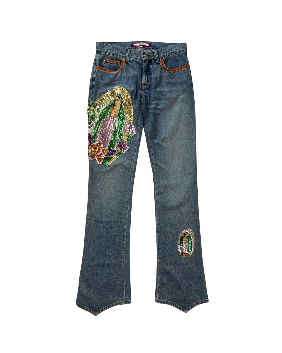 Voyage Passion Sequin Beaded Virgin Mary Jeans