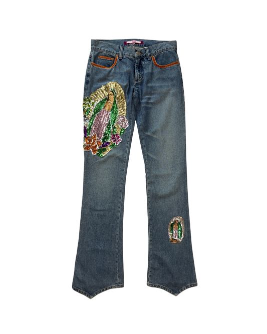 Voyage Passion Sequin Beaded Virgin Mary Jeans