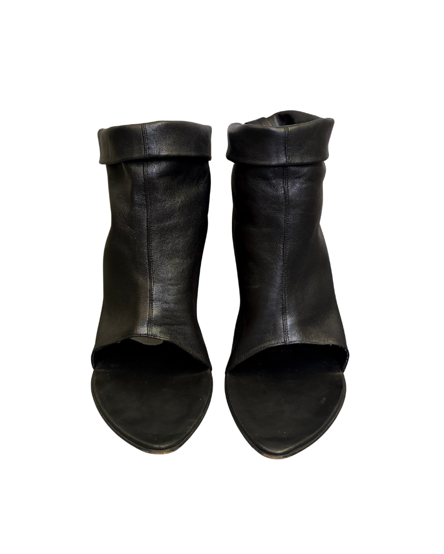 Plein Sud Black Leather Open Toe Short Boots