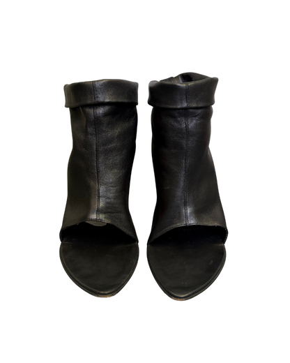 Plein Sud Black Leather Open Toe Short Boots