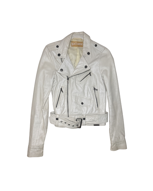 John Galliano White Iridescent Leather Jacket