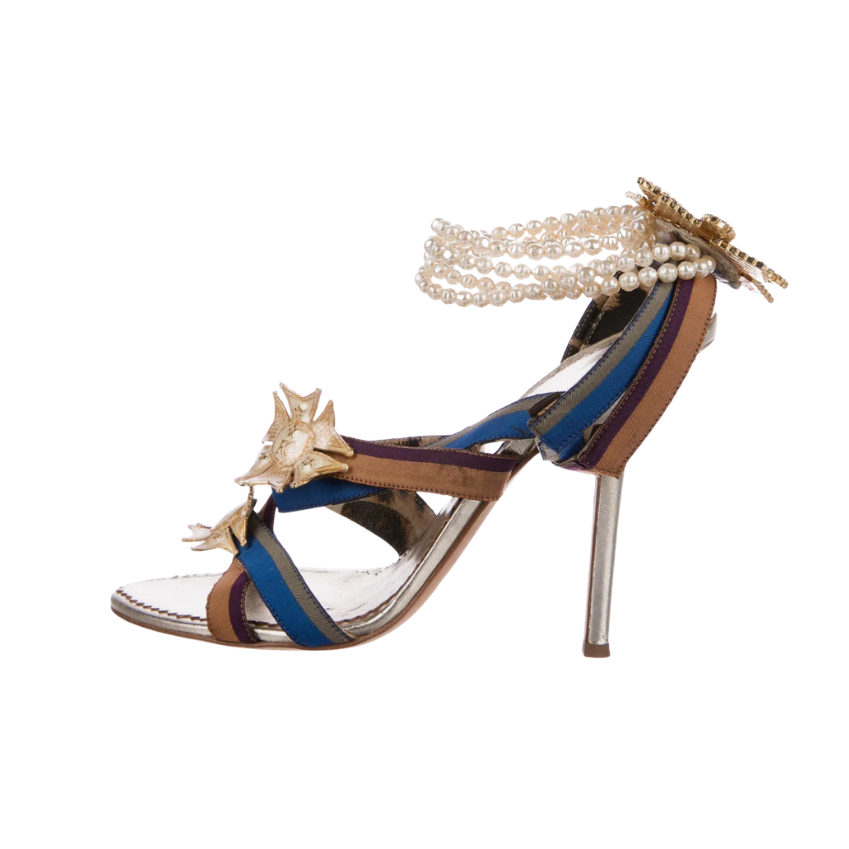 Roberto Cavalli Medallion Heels with Detachable Pearl Ankle Straps