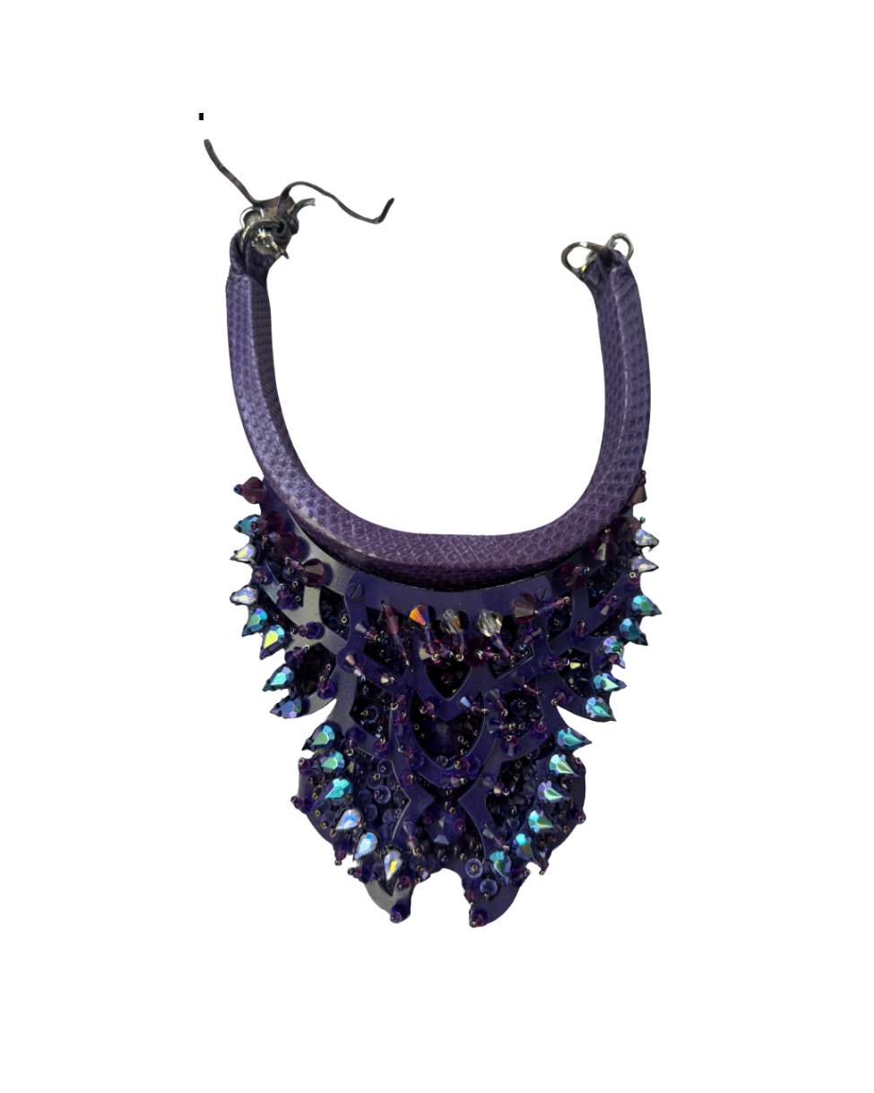 Roberto Cavalli Purple Snakeskin Statement Necklace