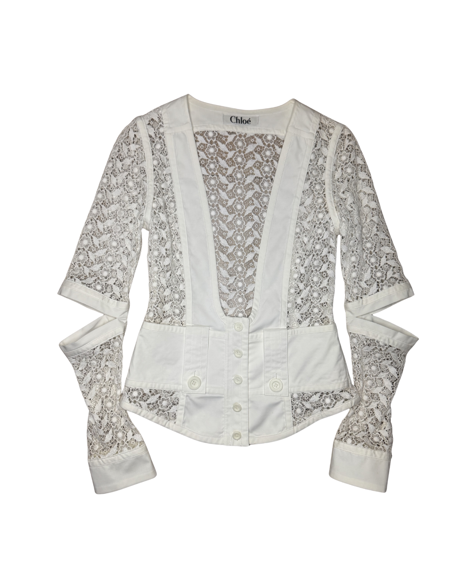 Chloé White Lace Cutout Jacket
