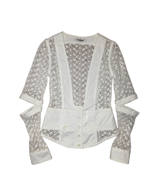 Chloé White Lace Cutout Jacket