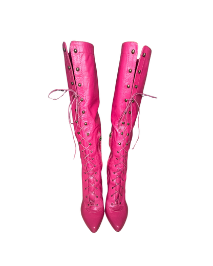 Moschino Pink Victorian Style Boots