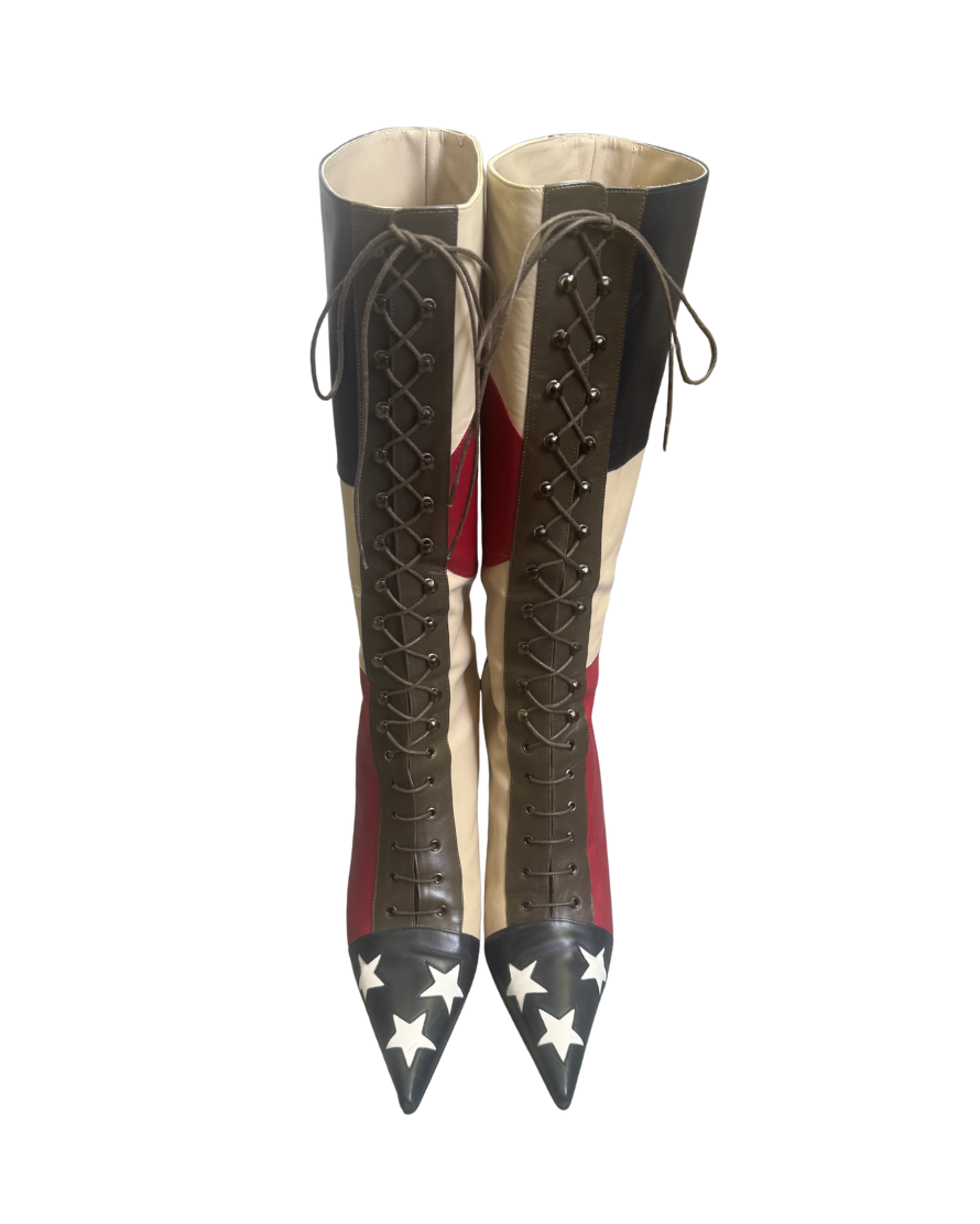 Moschino International Flag Star Tipped Boots