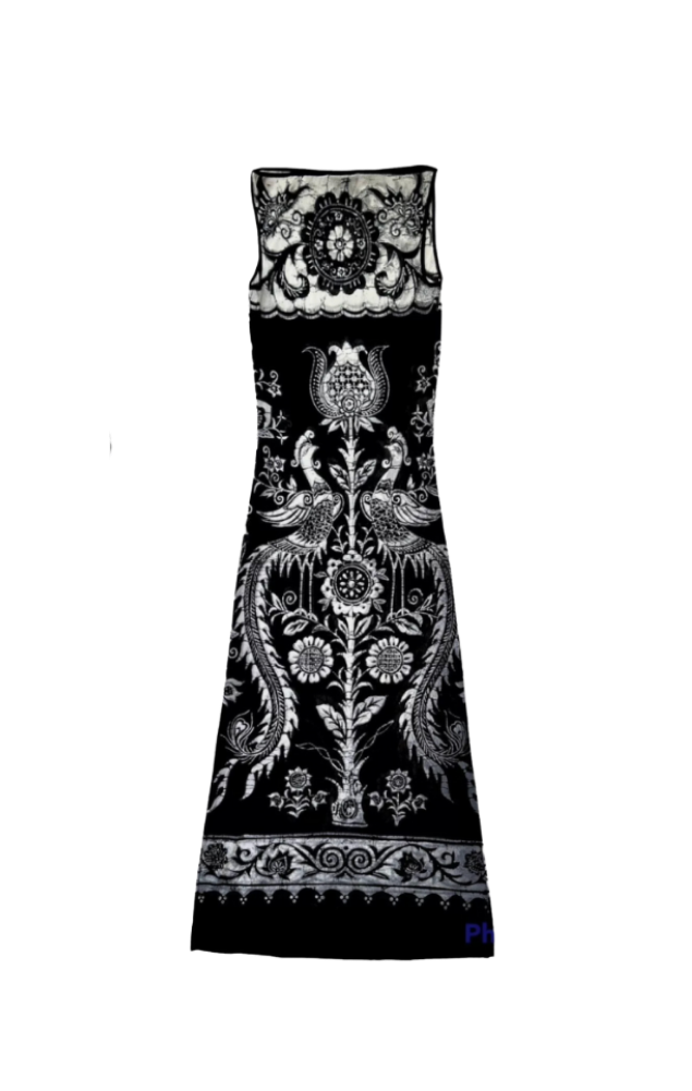 Vivienne Tam Peacock Birds Batik Powernet Maxi Dress