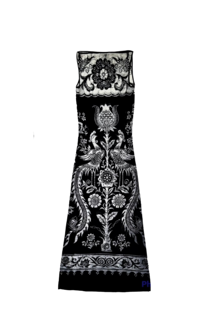 Vivienne Tam Peacock Birds Batik Powernet Maxi Dress