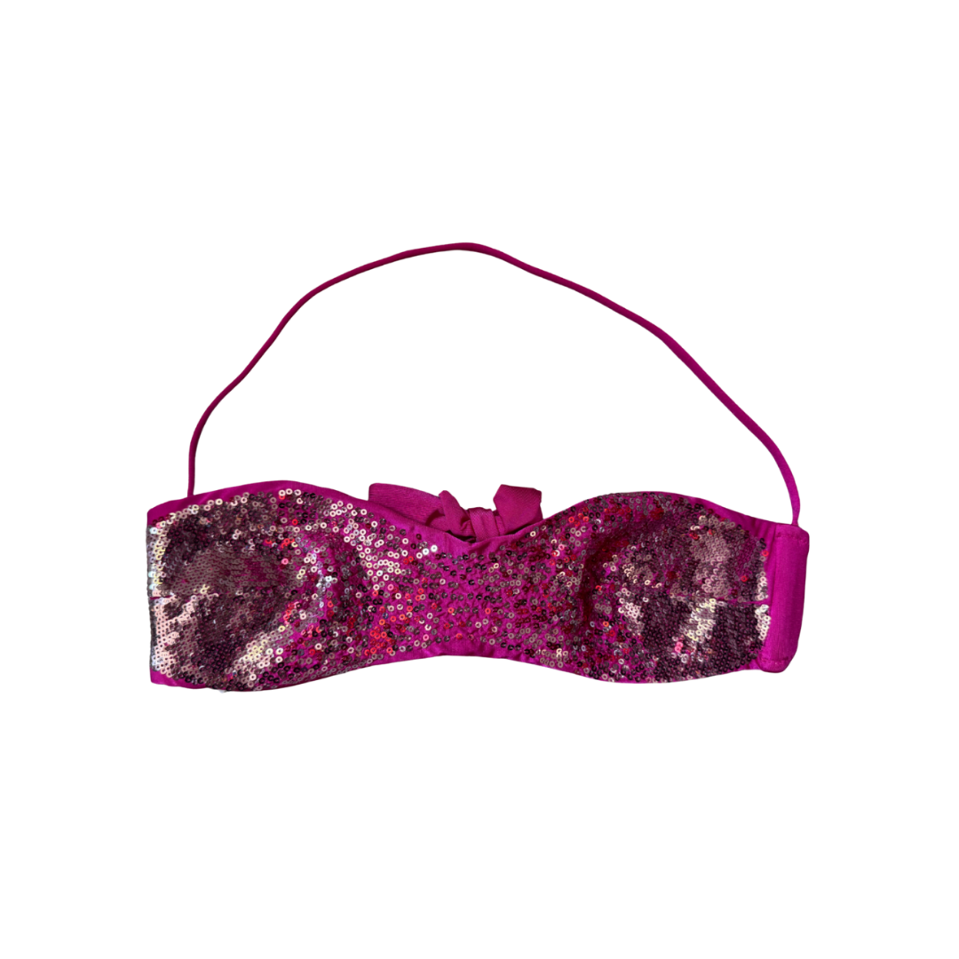 La Perla Pink Sequin Halter Bikini Top