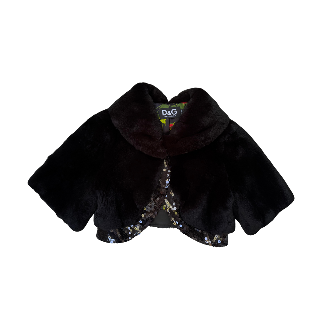 Dolce & Gabbana Rabbit Fur Sequin Cropped Bolero