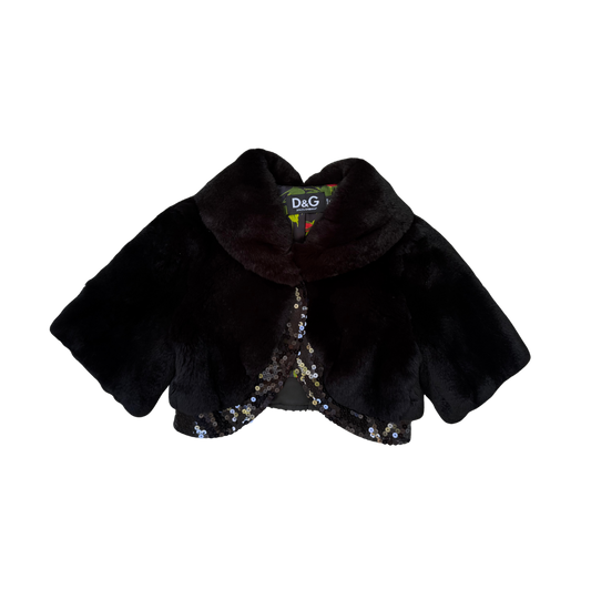 Dolce & Gabbana Rabbit Fur Sequin Cropped Bolero