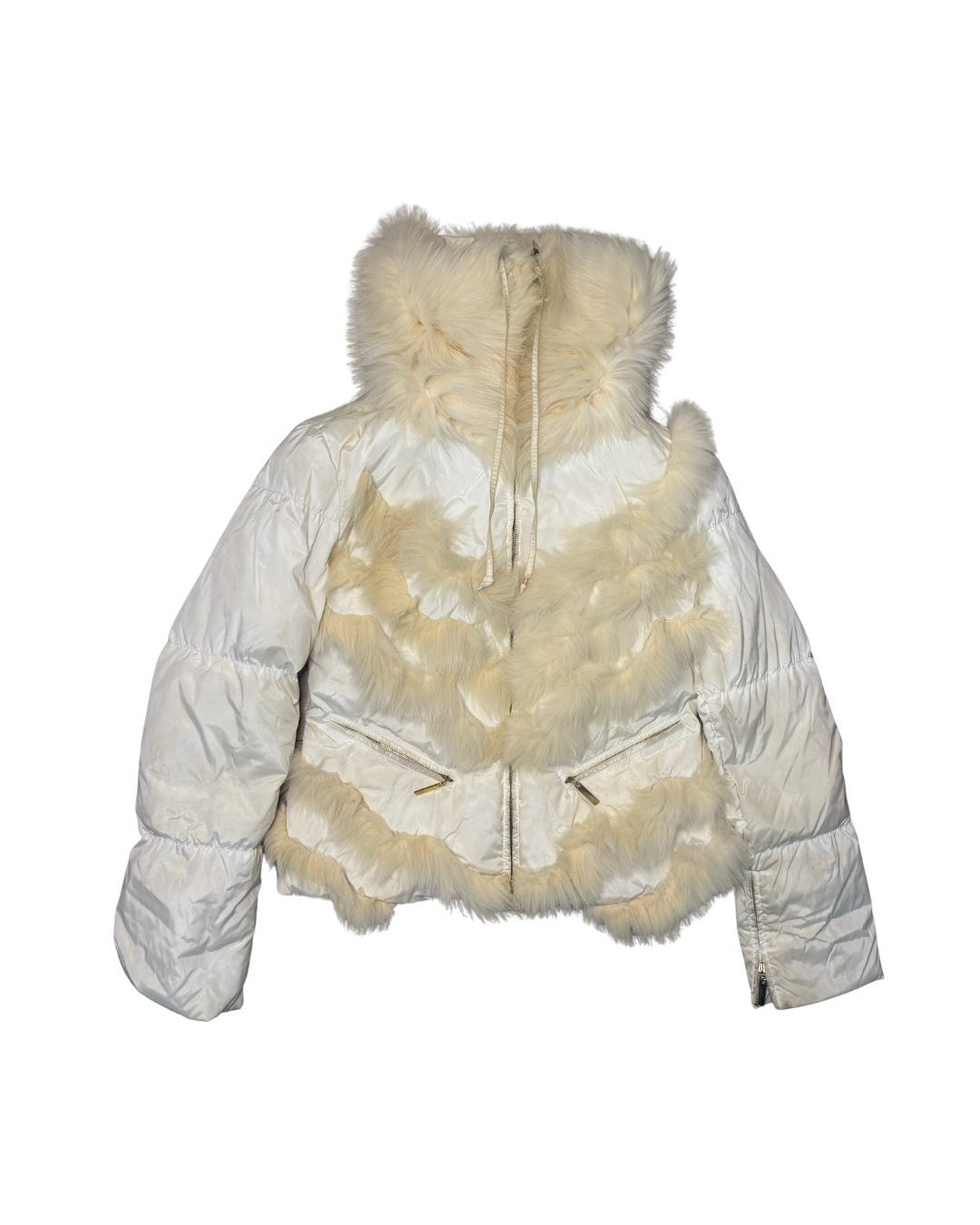 Roberto Cavalli Cream Fur Puffer Coat