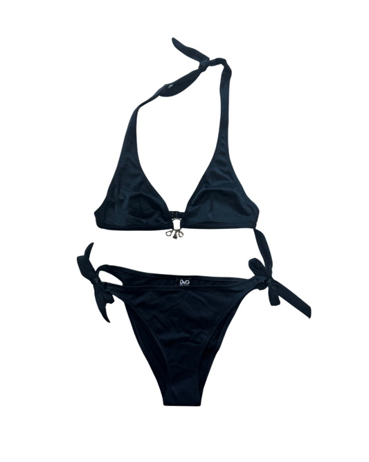 Dolce & Gabbana Black Halter Logo Bikini