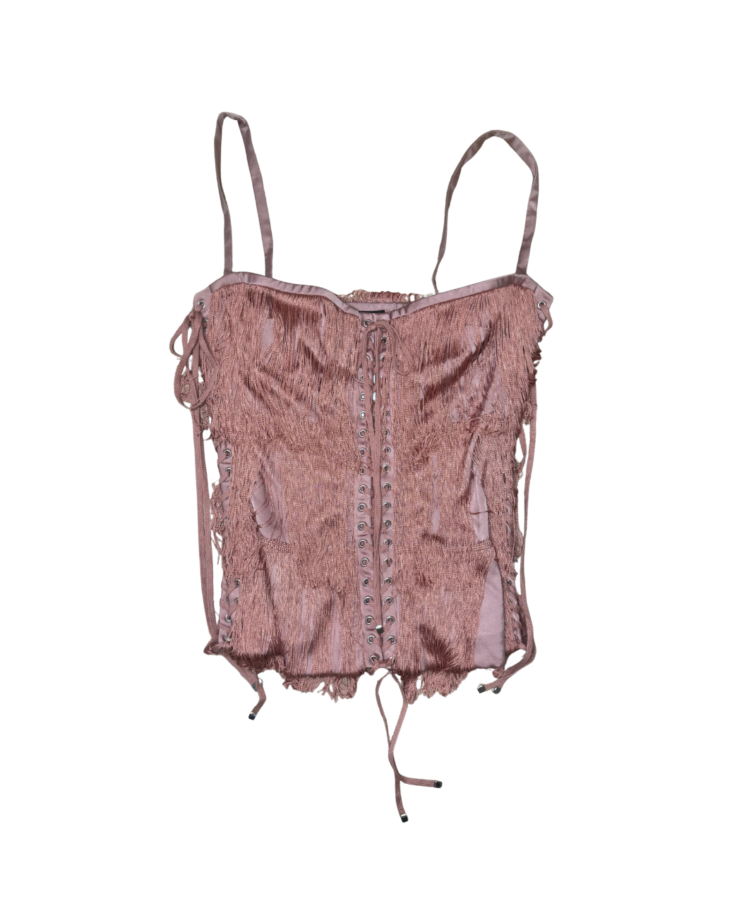 Dolce & Gabbana Pink Fringe Lace Up Corset Top