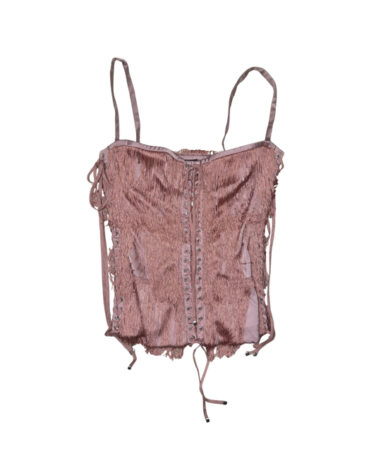 Dolce & Gabbana Pink Fringe Lace Up Corset Top