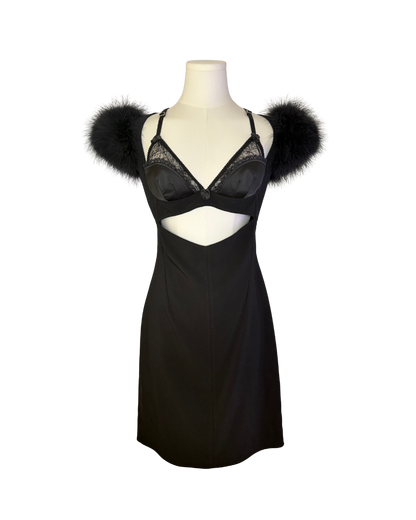 Dsquared² Black Feather Goth Bra Dress