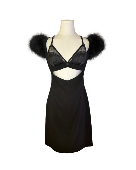 Dsquared² Black Feather Goth Bra Dress