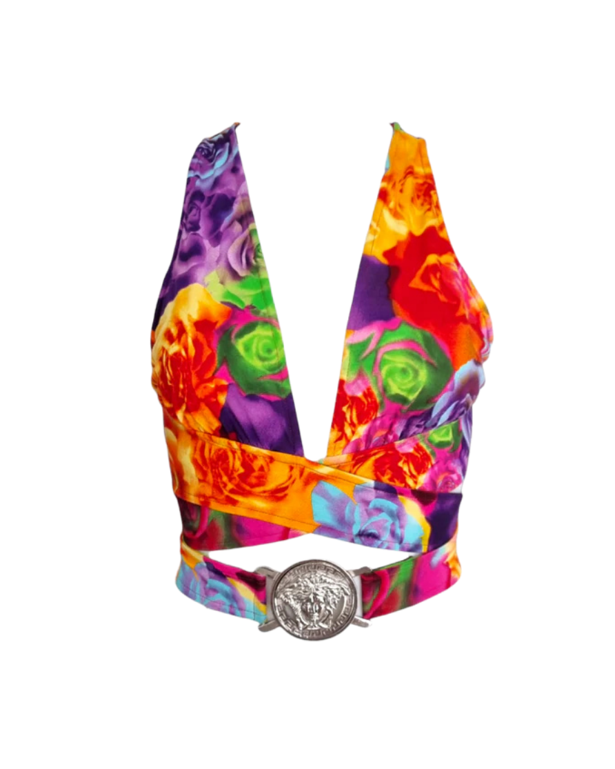 Versace Floral Medusa Logo Wrap Top