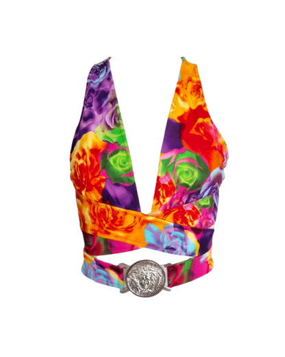 Versace Floral Medusa Logo Wrap Top