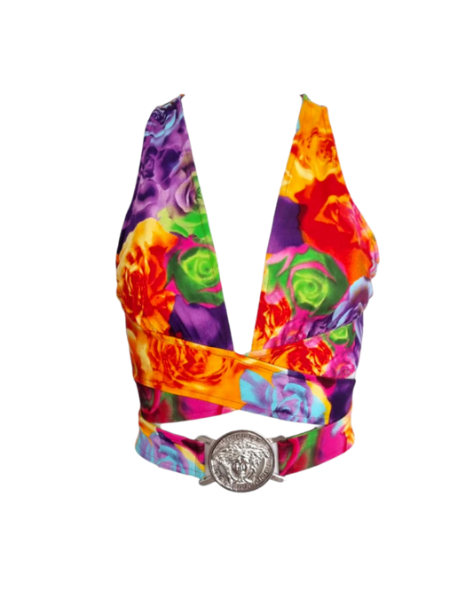 Versace Floral Medusa Logo Wrap Top