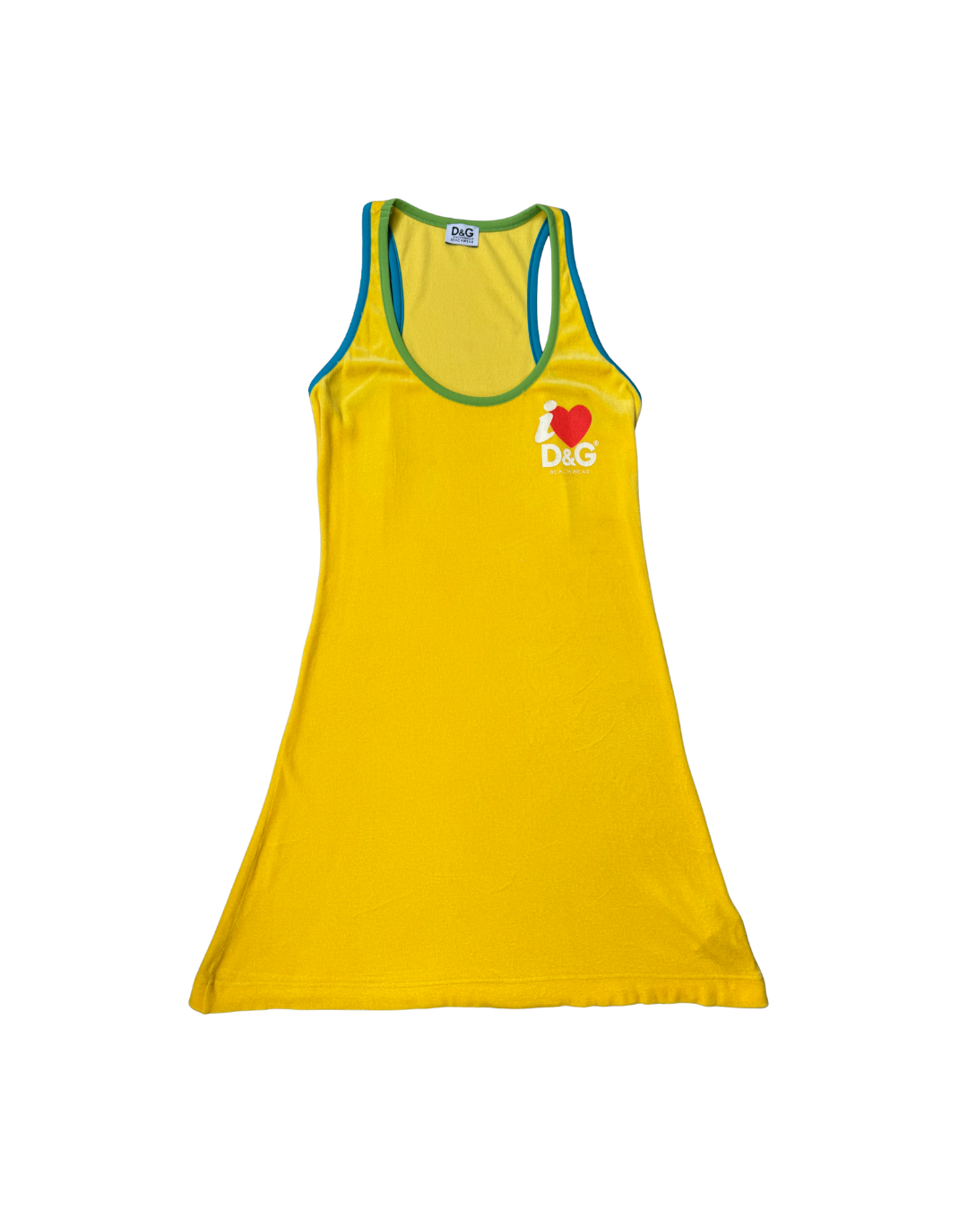 Dolce & Gabbana Velour Yellow “I Heart D&G” Mini Dress