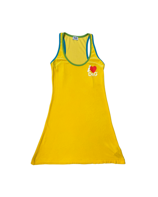 Dolce & Gabbana Velour Yellow “I Heart D&G” Mini Dress