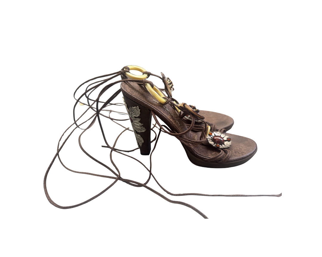 Emanuel Ungaro Embellished Lace Up Heels