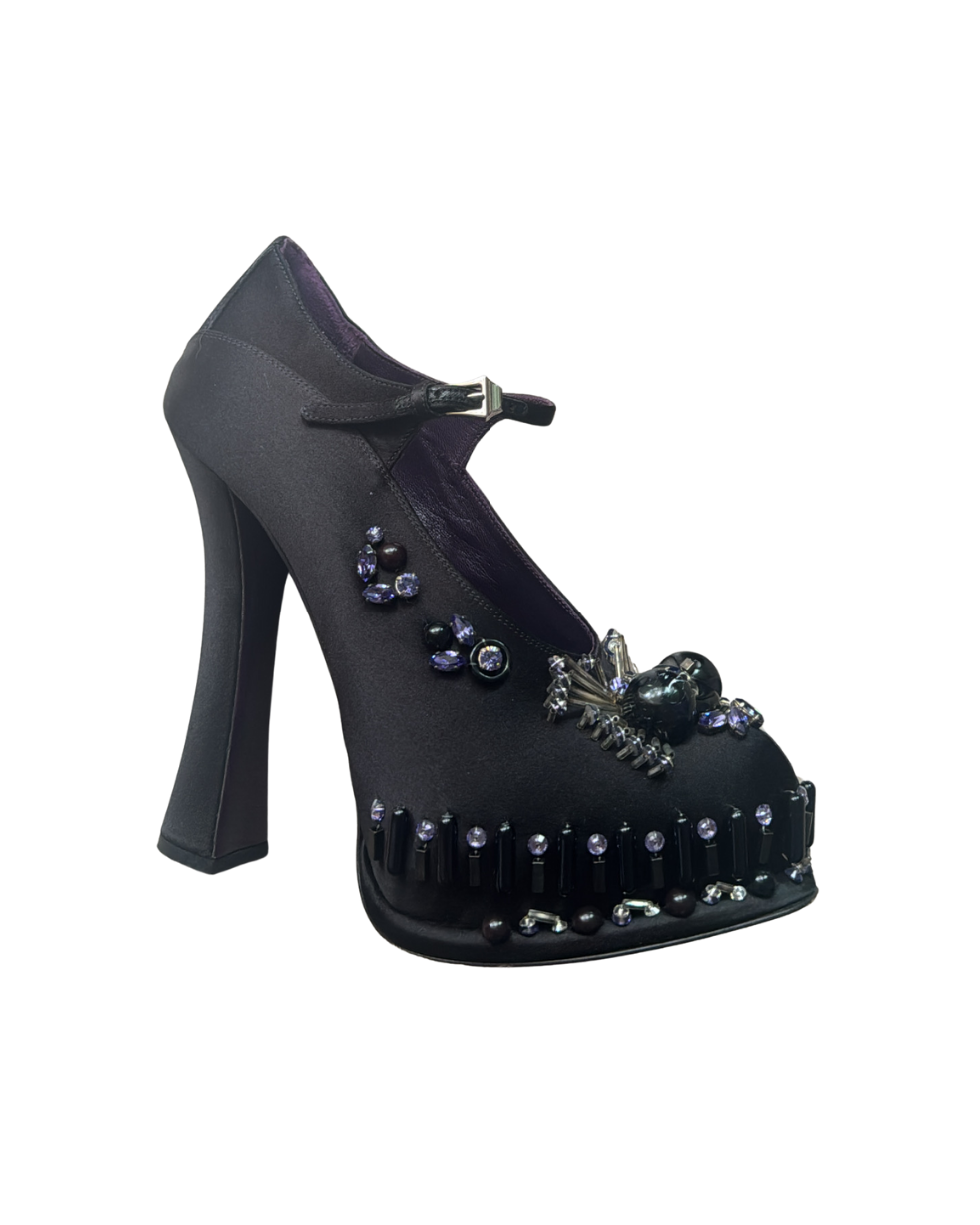 Prada Platform Satin Beaded Heels