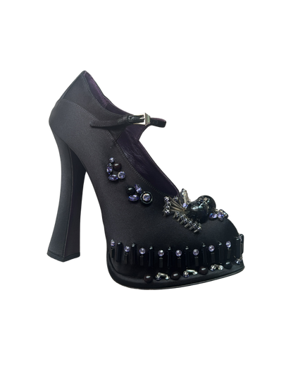 Prada Platform Satin Beaded Heels