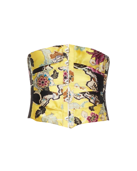 Roberto Cavalli Yellow Chinoiserie Waist Corset