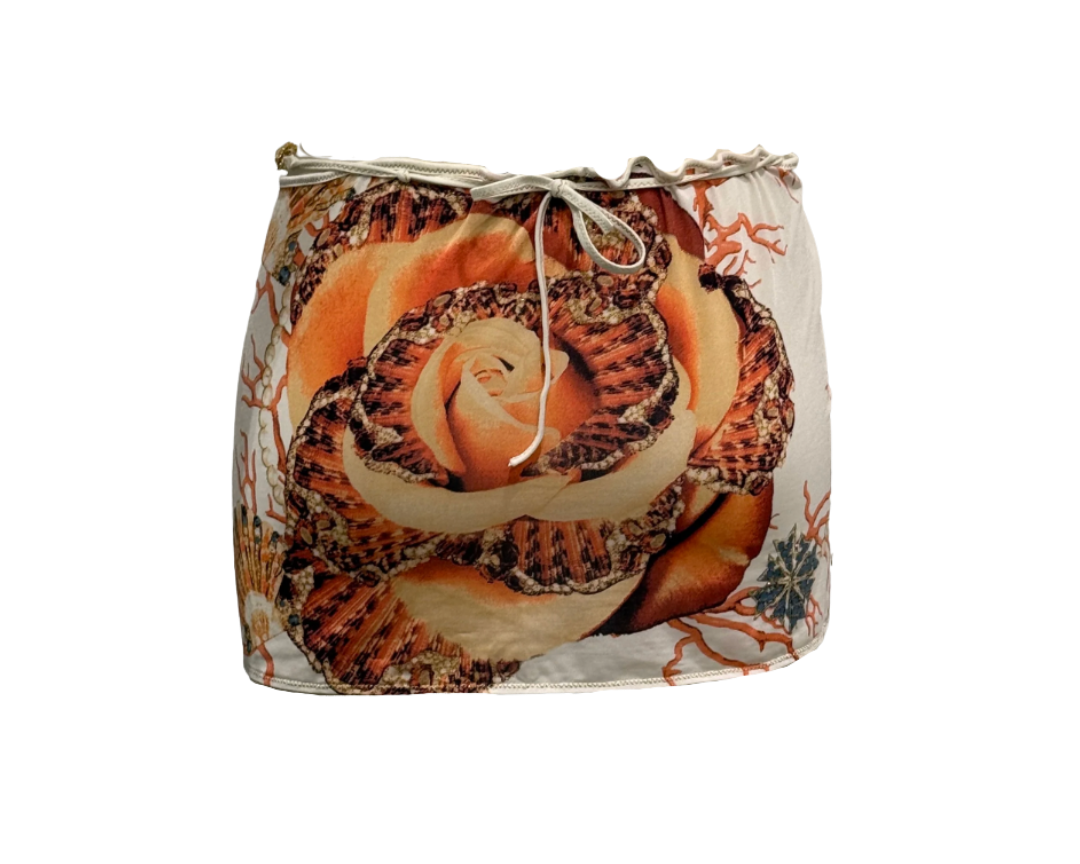 Roberto Cavalli Coral Rose Print Mini Wrap Skirt