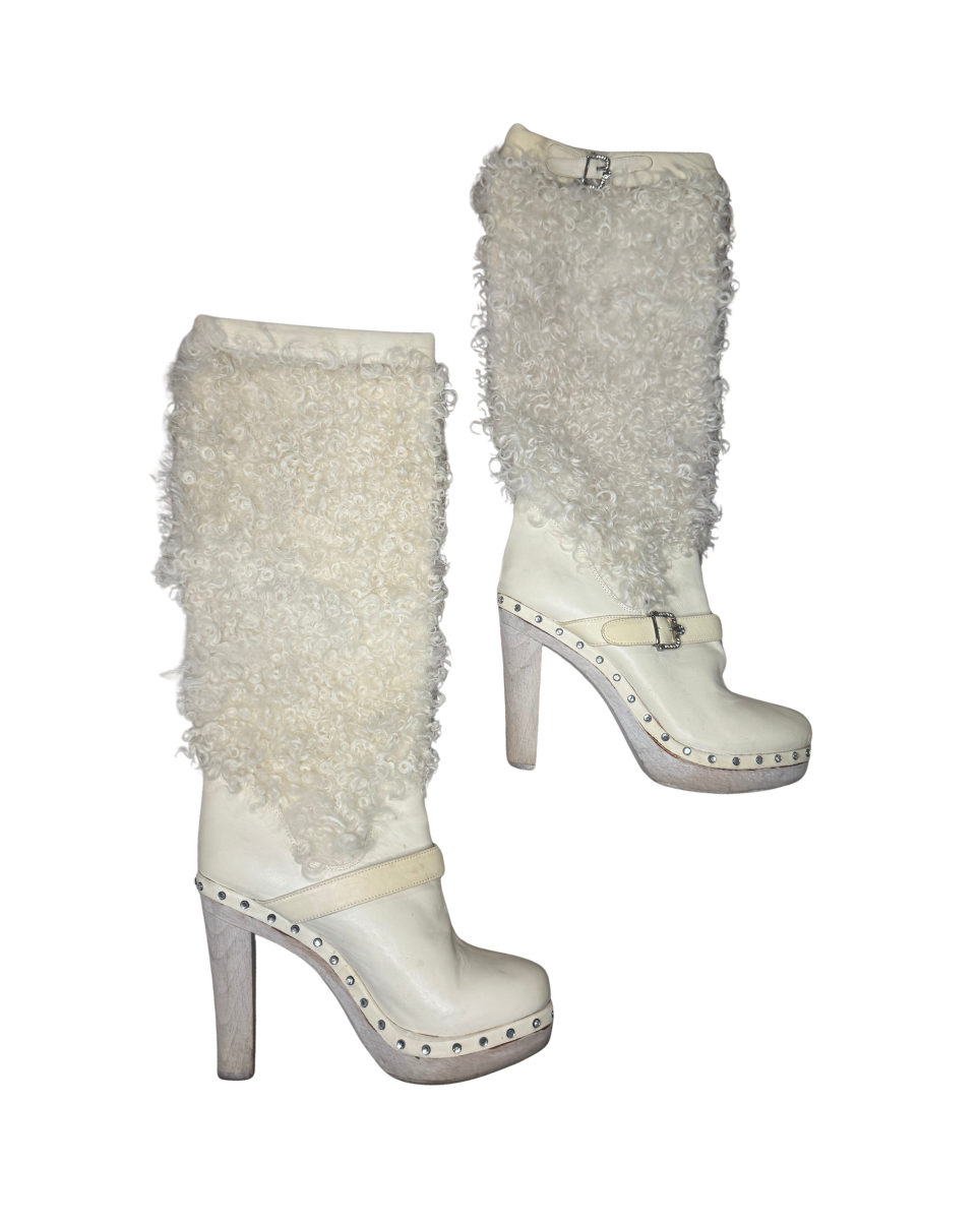 Dolce & Gabbana Cream Leather Mouton Boots