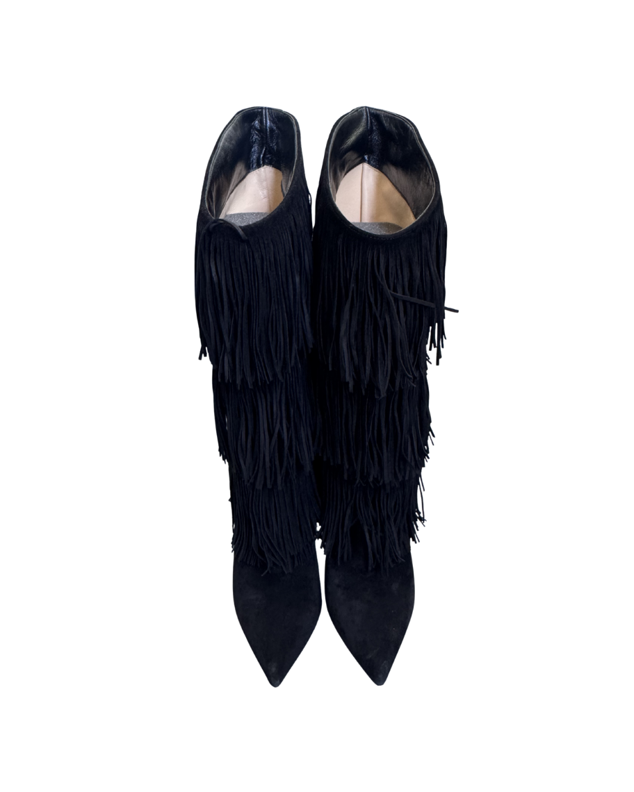 Christian Louboutin Black Suede Fringe Boots